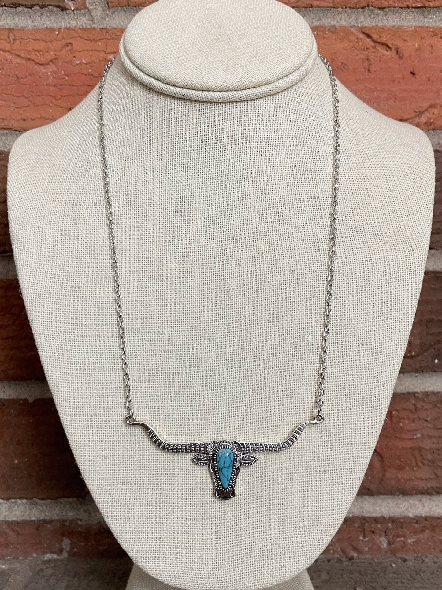 Turquoise Jeweled Texas Longhorn Necklace