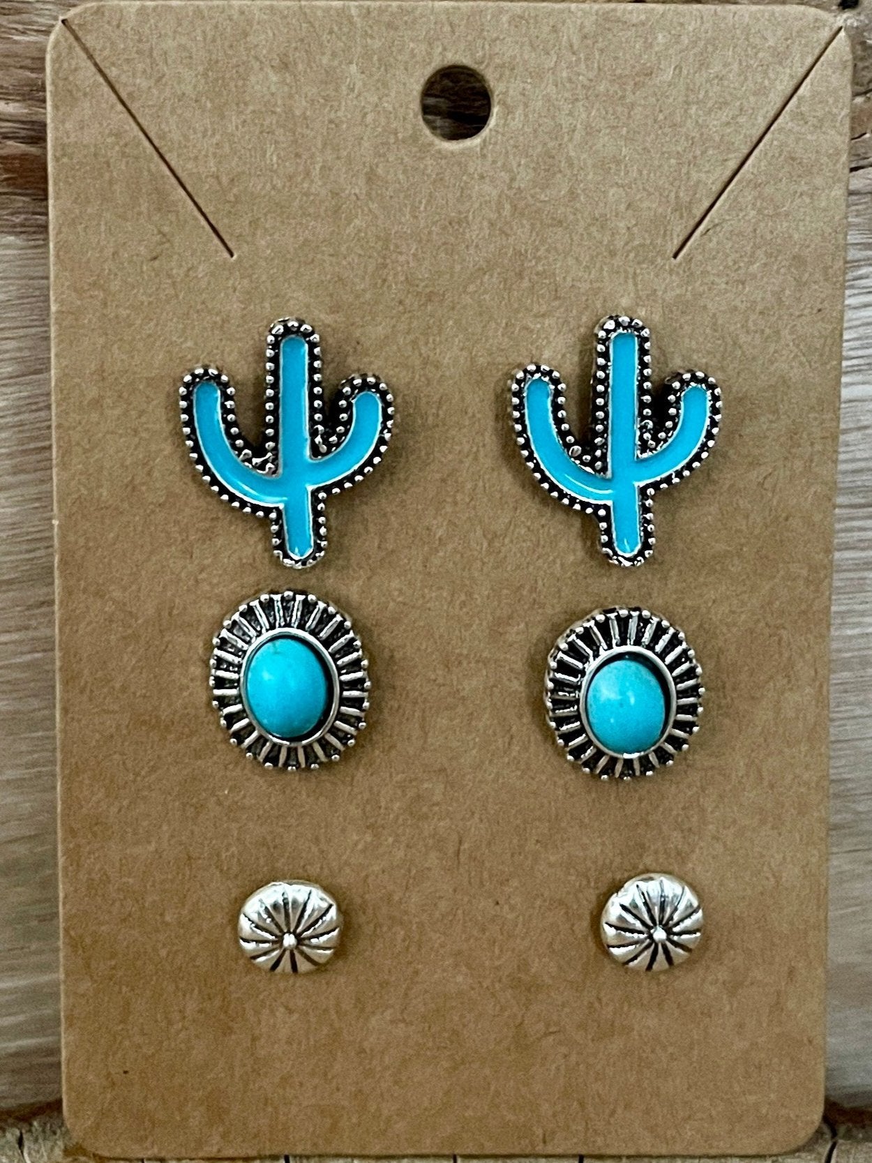 Turquoise Saguaro Cactus Stud Earring Set