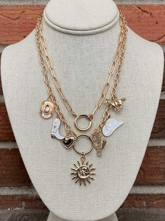 Western Sunburst Charm Necklace Set