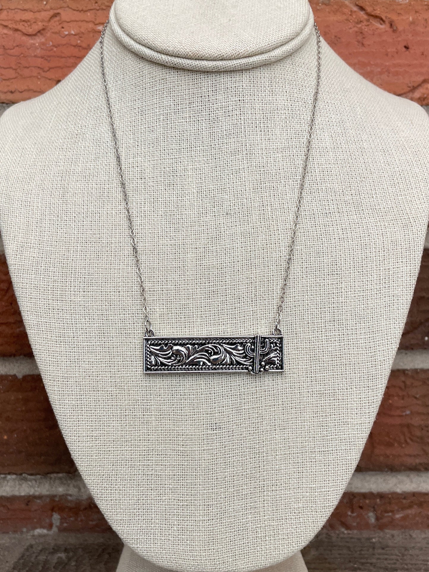Wild West Saguaro Cactus Bar Necklace - Silver