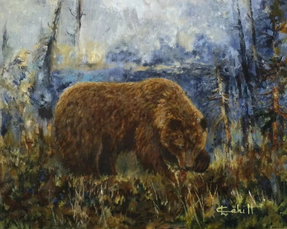 Blue Autumn Grizzly Original Acrylic Painting by Lynn Cahill