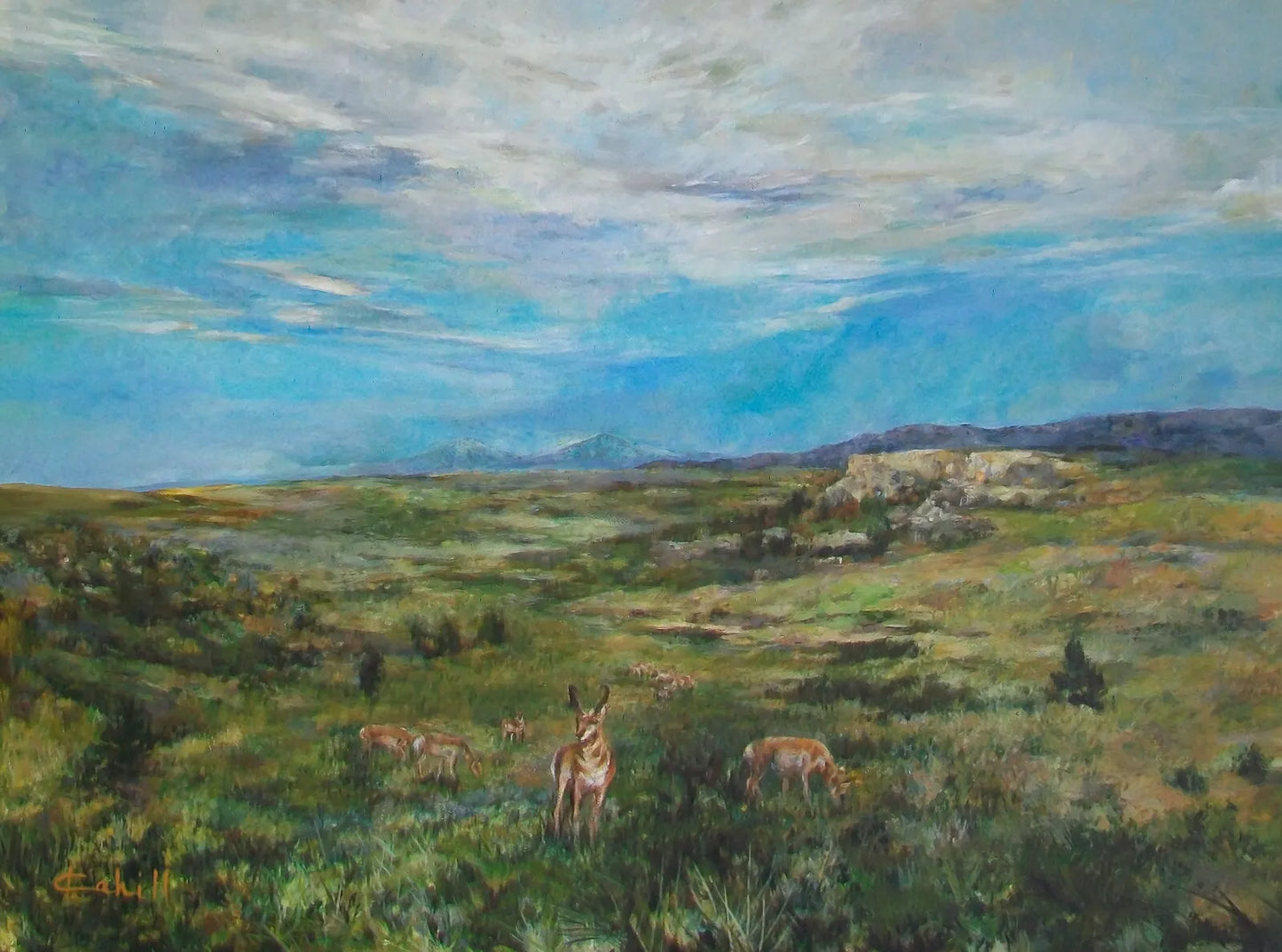 Pronghorn in the Valley of the Spanish Peaks Original Acrylic Painting by Lynn Cahill