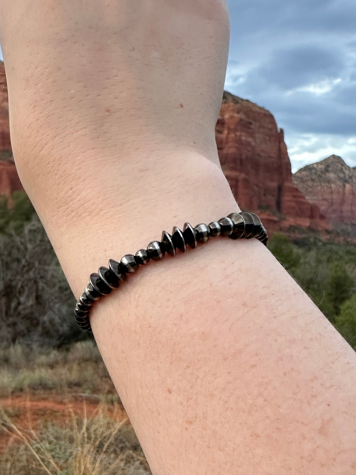 Triple Saucer Brushed Steel Western Pearl Bracelet Red Saguaro Jewelry by Cimarron Red Saguaro Trading Post