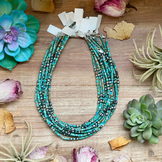 Turquoise Heishi Necklace with Pear Shape Pendant – 14”