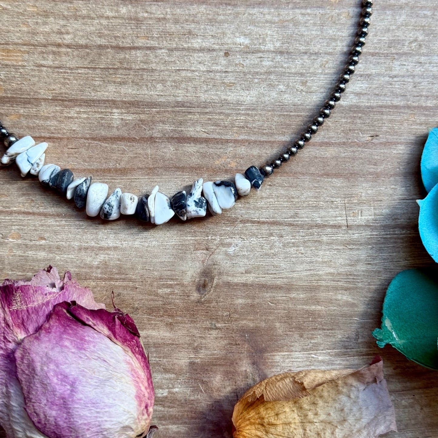 14” White Buffalo Choker – Sterling Silver Pearls