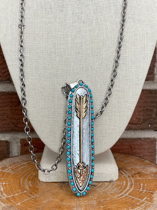 Mixed Metal Arrow Necklace with Turquoise