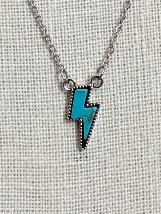 Faux Turquoise Lightning Bolt Necklace
