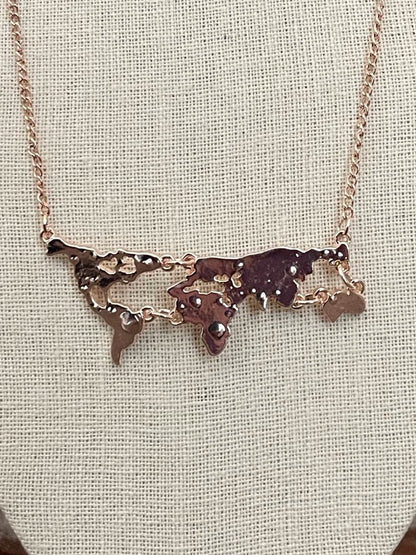 Travel the Map Necklace - Rose Gold