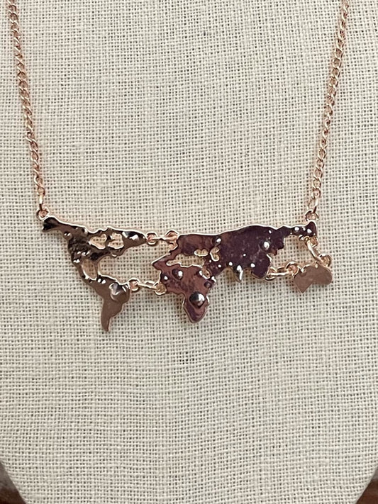 Travel the Map Necklace - Rose Gold