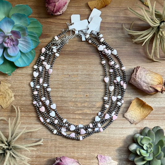 15” Pink Conch Heart Necklace – Sterling Silver Pearls