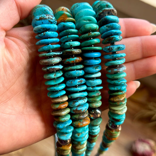 23” Tri Color Turquoise Graduated Necklace – Sterling Silver & Hematite