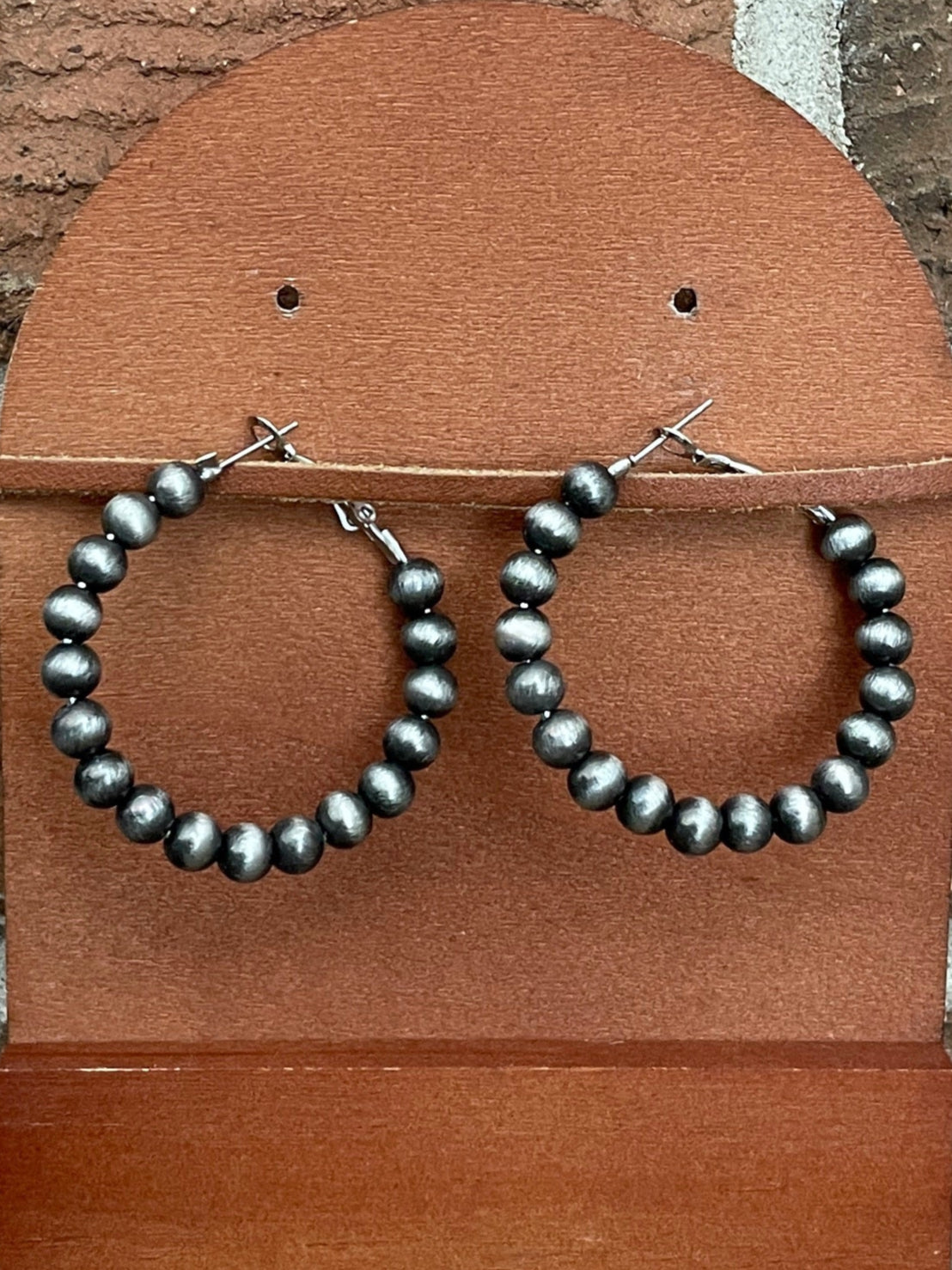 1.5 inch Navajo Style Pearl Hoop Earrings