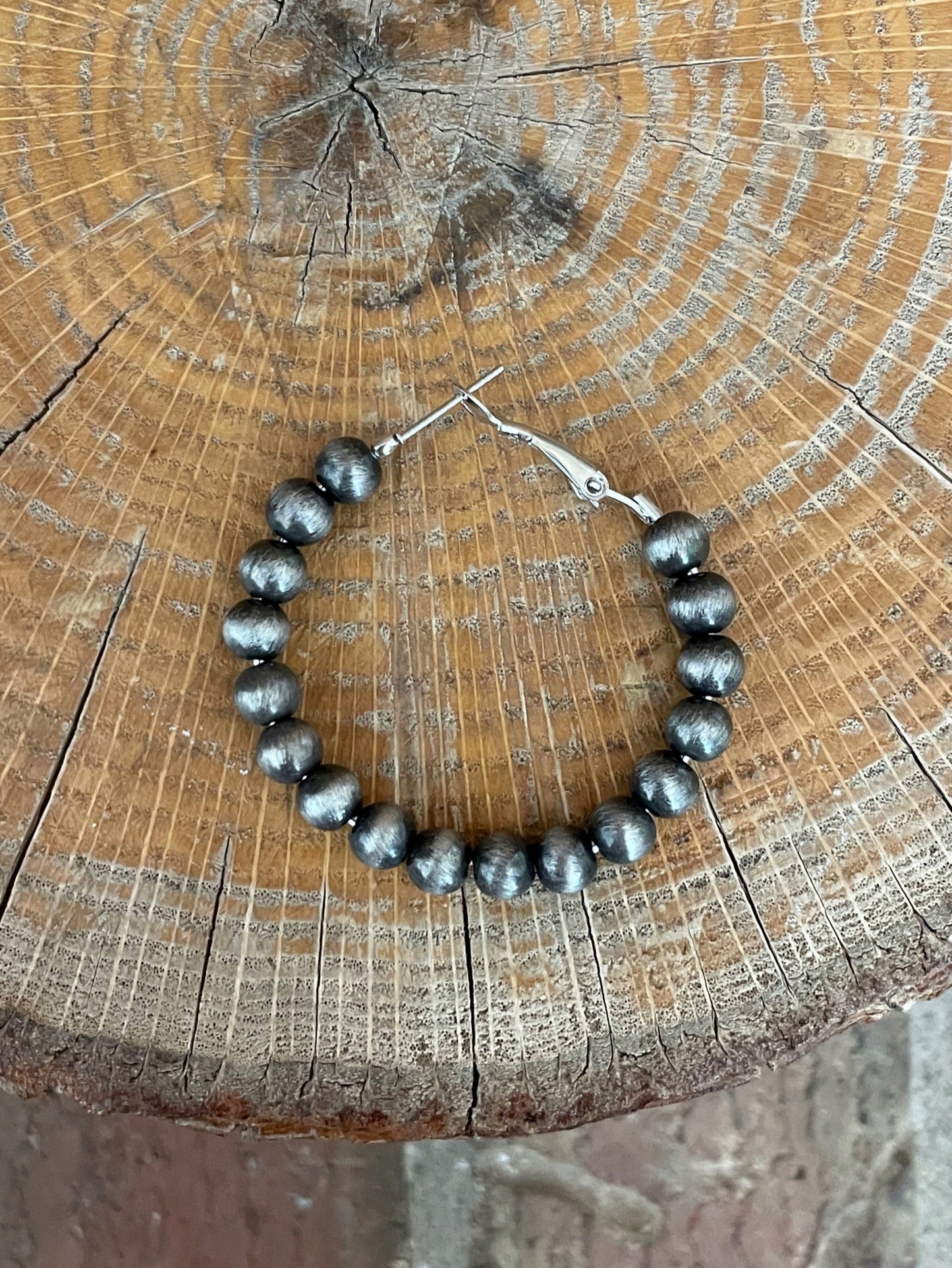 1.5 inch Navajo Style Pearl Hoop Earrings