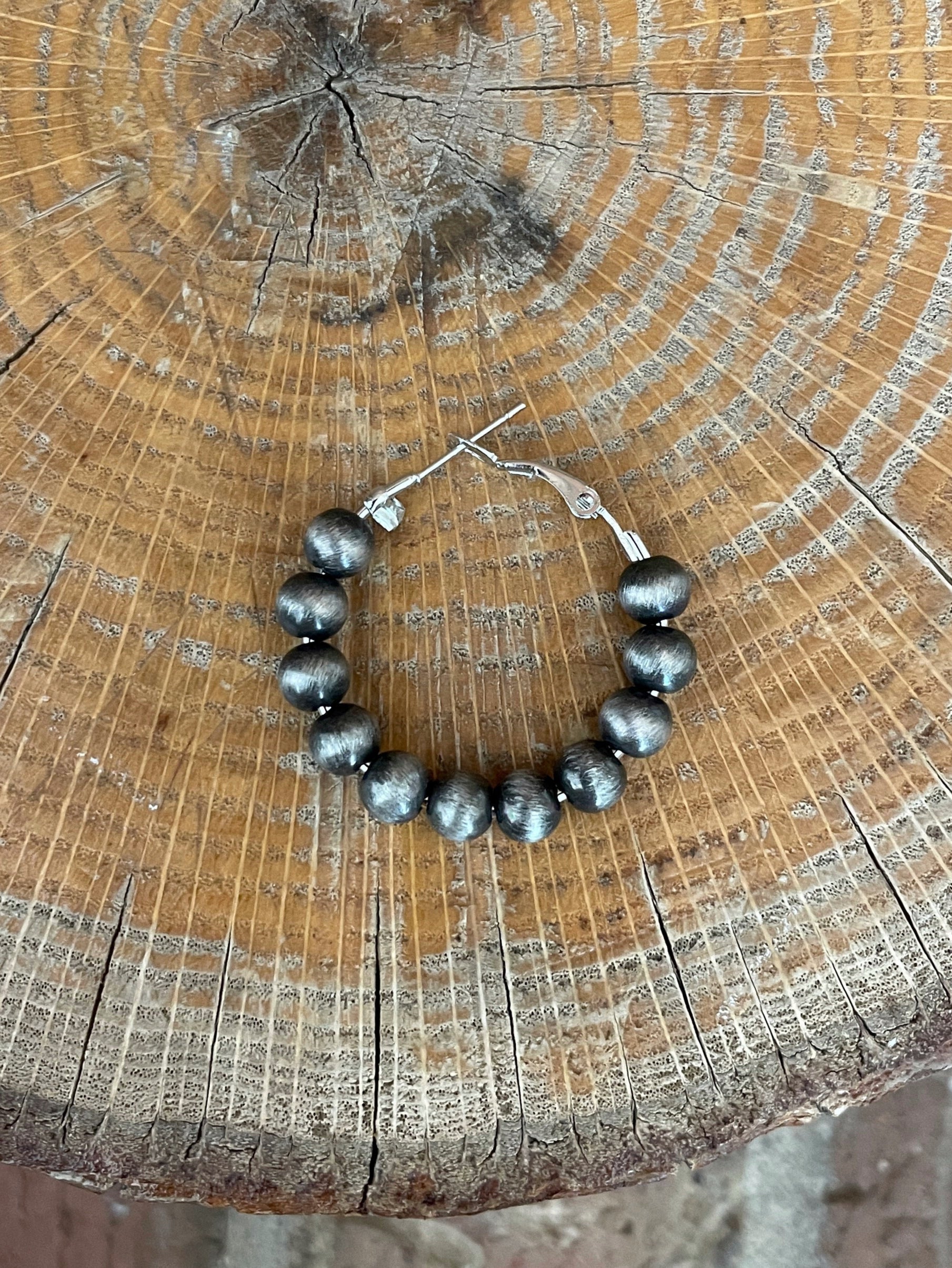 1 inch Navajo Style Pearl Hoop Earrings