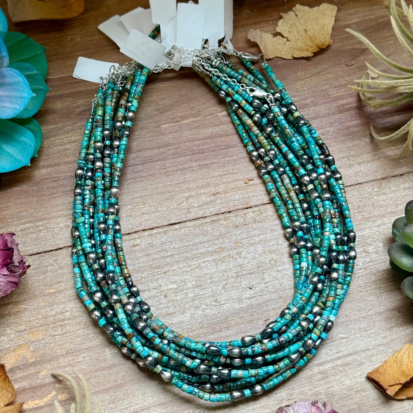 Turquoise Heishi Necklace with Pear Shape Pendant – 14”