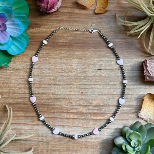 15” Pink Conch Heart Necklace – Sterling Silver Pearls