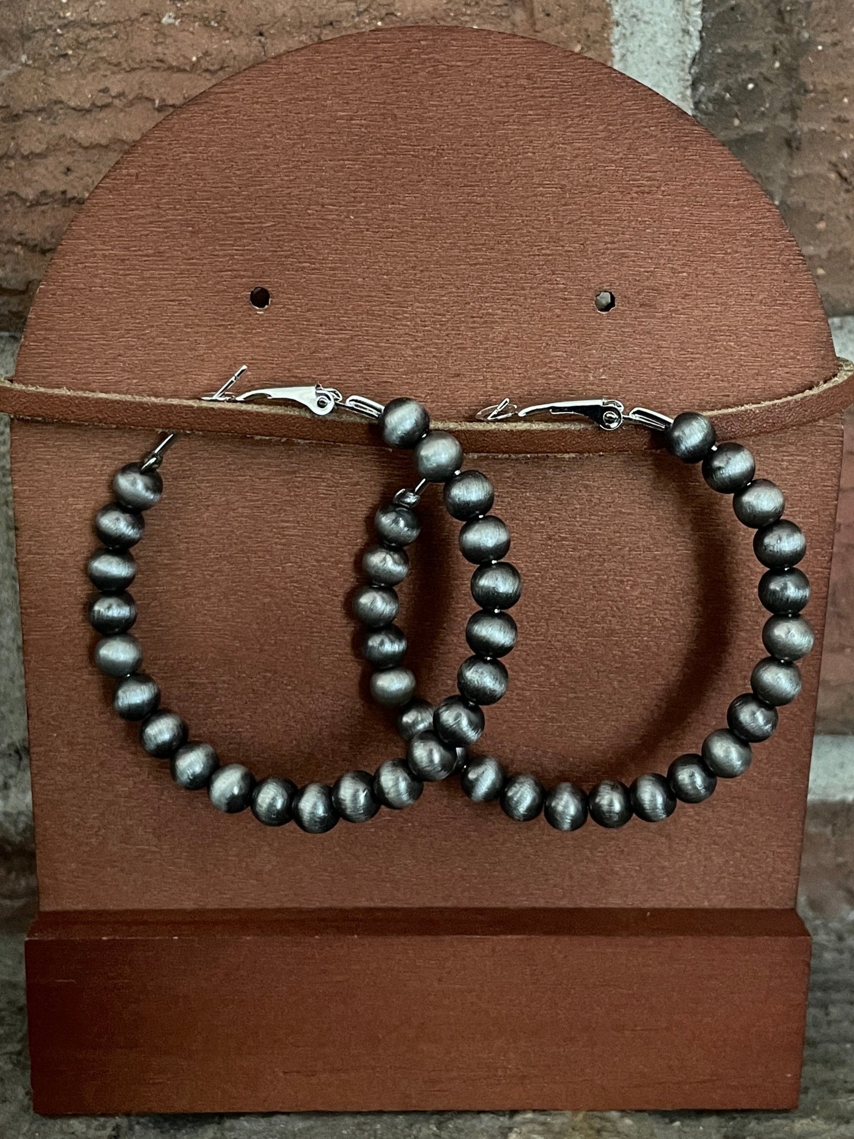 2 inch Navajo Style Pearl Hoop Earrings