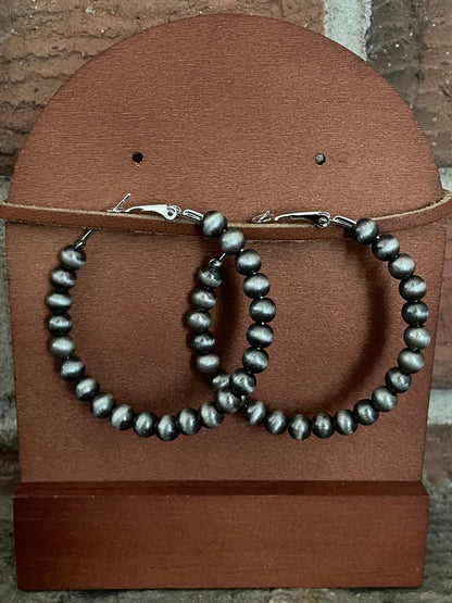 2 inch Navajo Style Pearl Hoop Earrings