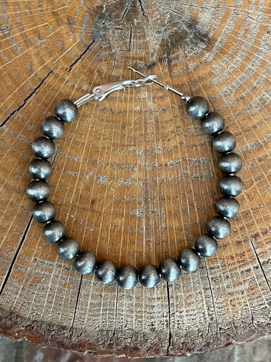 2 inch Navajo Style Pearl Hoop Earrings