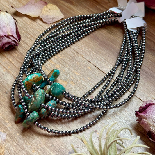 16” Green & Brown Turquoise Necklace – Sterling Silver