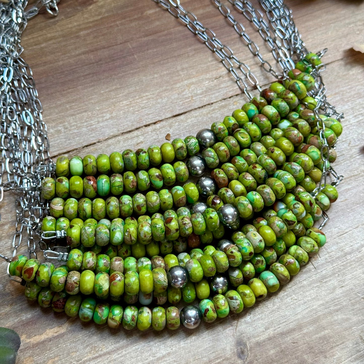 16” Green Variscite Paperclip Necklace – Sterling Silver Accent