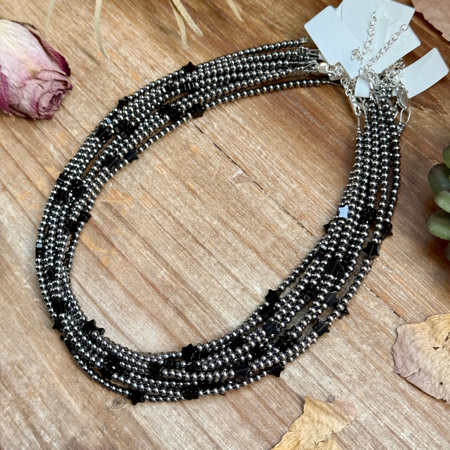 15” Black Onyx Star Necklace – Sterling Silver Pearls