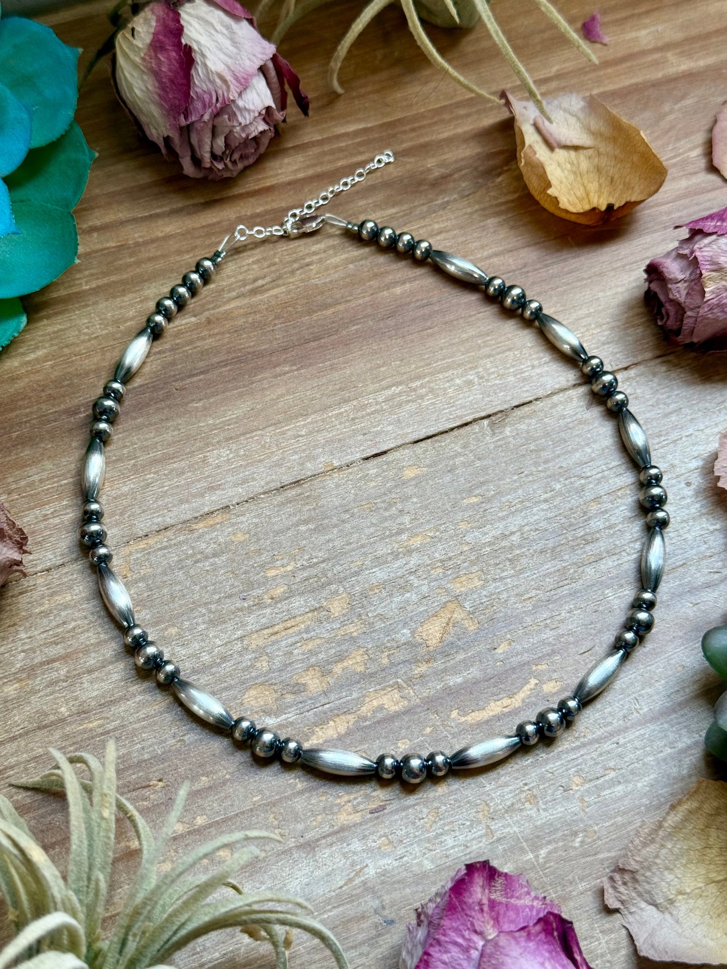15” Torpedo Bead Necklace – Sterling Silver