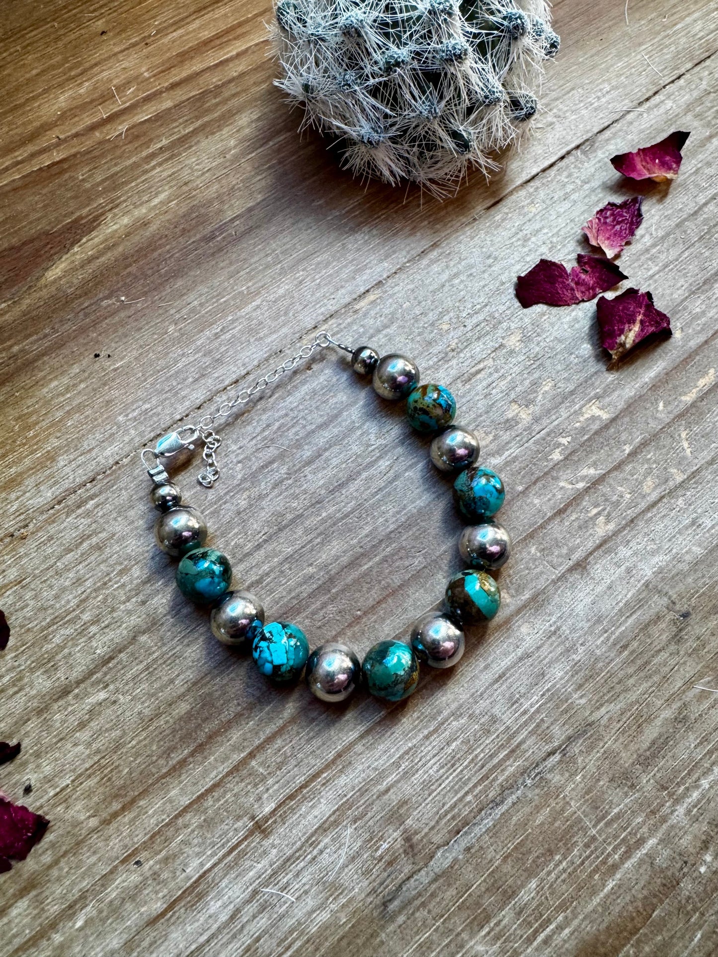 Sterling Silver Pearls 10mm bracelet and turquoise