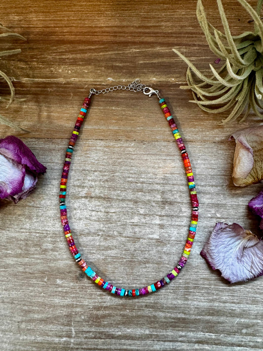 Magnesite Heishi Choker – Sterling Silver Pearls