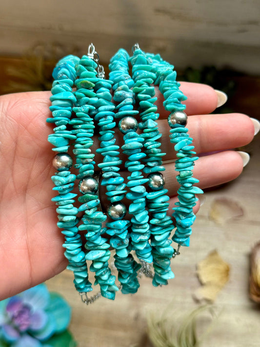 15” Turquoise Chip Paperclip Necklace – Sterling Silver Accent