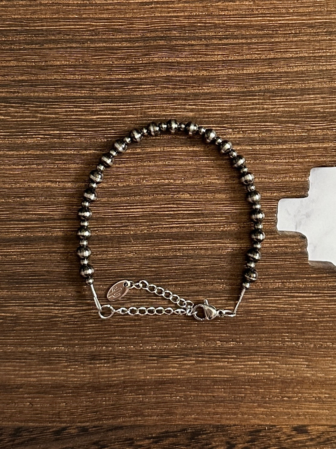 5mm & 3mm Alternating Brushed Steel Western Pearl Bracelet Red Saguaro Jewelry by Cimarron Red Saguaro Trading Post