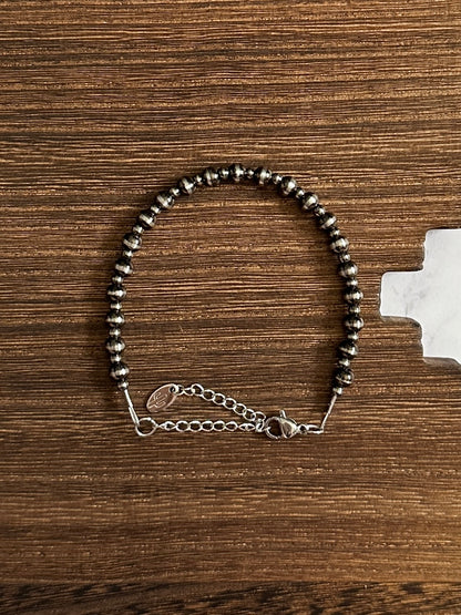 5mm & 3mm Alternating Brushed Steel Western Pearl Bracelet Red Saguaro Jewelry by Cimarron Red Saguaro Trading Post