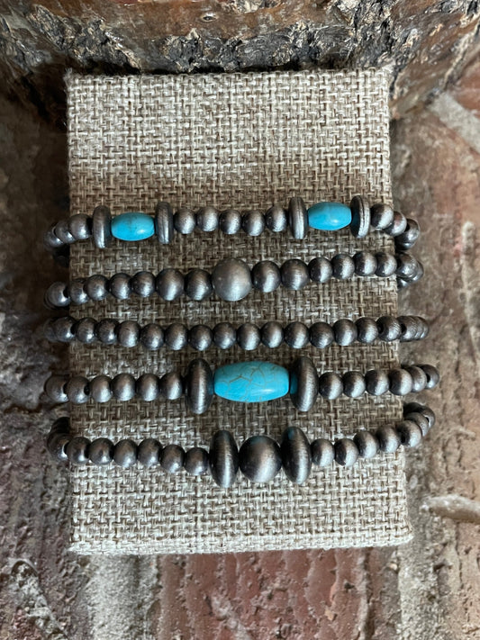 5mm Navajo Style Pearl and Turquoise Bracelet Set