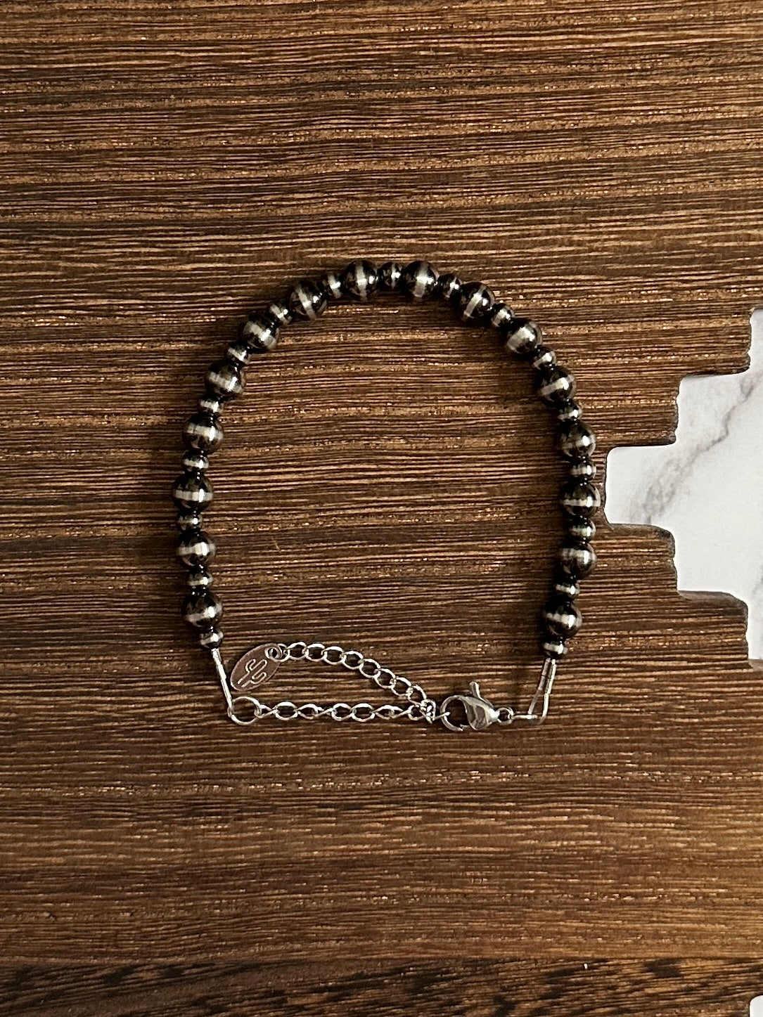 6mm & 4mm Alternating Brushed Steel Western Pearl Bracelet Red Saguaro Jewelry by Cimarron Red Saguaro Trading Post
