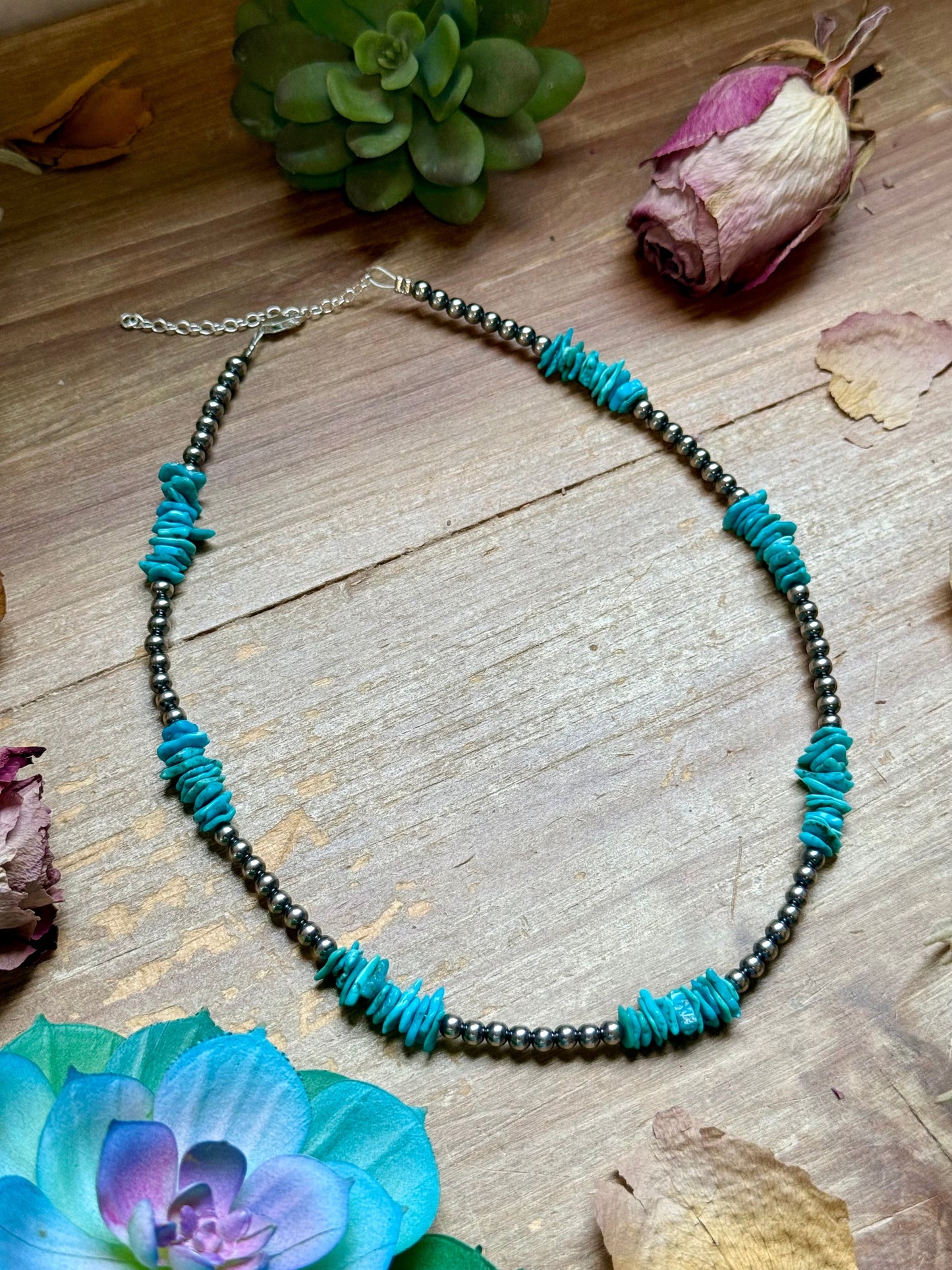 16” Light Blue Turquoise Chip Necklace