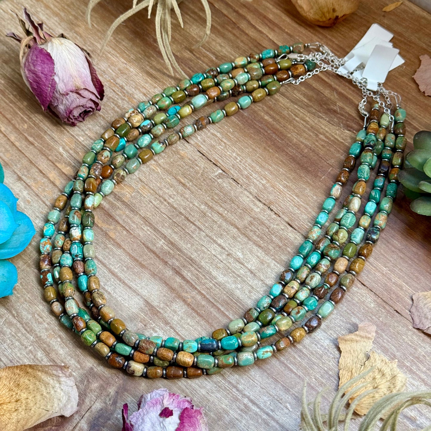 18” Turquoise Tube Necklace – Sterling Silver & Hematite