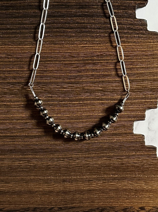 8mm & 4mm Alternating Brushed Steel Western Pearl Bar Necklace 18 inch Red Saguaro Jewelry by Cimarron Red Saguaro Trading Post
