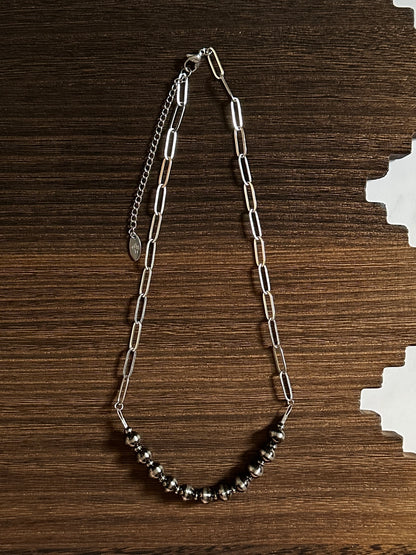 8mm & 4mm Alternating Brushed Steel Western Pearl Bar Necklace 18 inch Red Saguaro Jewelry by Cimarron Red Saguaro Trading Post
