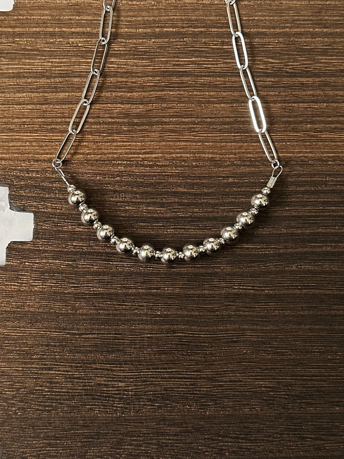 8mm & 4mm Alternating Stainless Steel Western Pearl Bar Necklace 18 inch Red Saguaro Jewelry by Cimarron Red Saguaro Trading Post