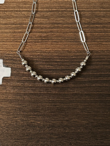 8mm & 4mm Alternating Stainless Steel Western Pearl Bar Necklace 18 inch Red Saguaro Jewelry by Cimarron Red Saguaro Trading Post