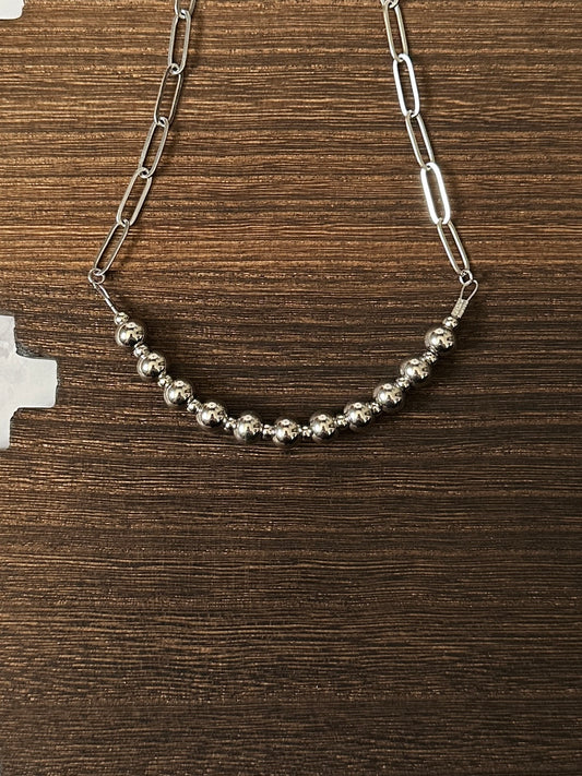 8mm & 4mm Alternating Stainless Steel Western Pearl Bar Necklace 18 inch Red Saguaro Jewelry by Cimarron Red Saguaro Trading Post