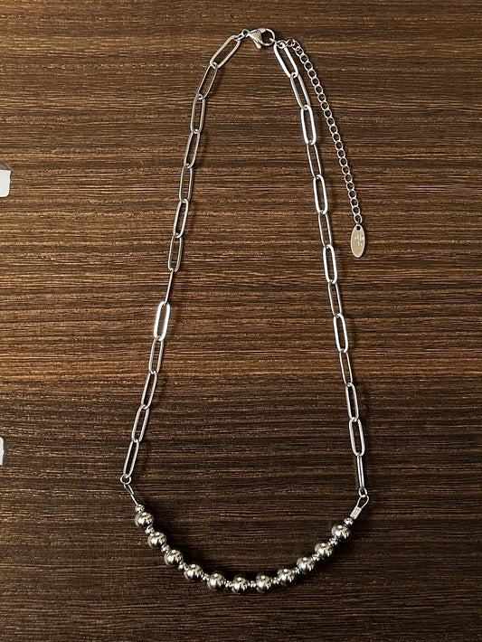 8mm & 4mm Alternating Stainless Steel Western Pearl Bar Necklace 18 inch Red Saguaro Jewelry by Cimarron Red Saguaro Trading Post