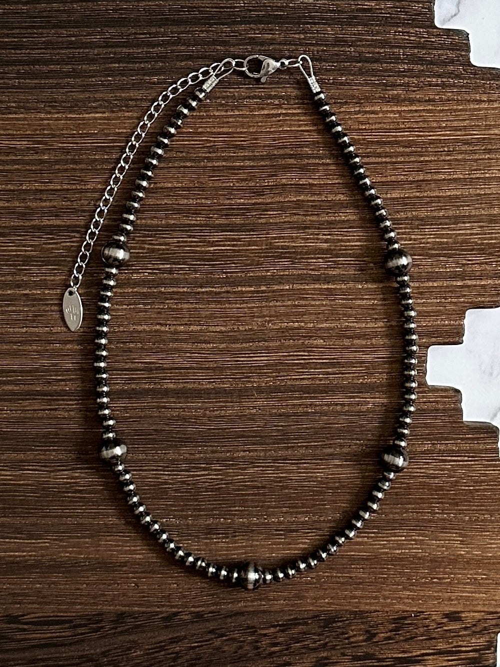 8mm & 4mm Spaced Alternating Brushed Steel Western Pearl Necklace 14 inch or 16 inch Red Saguaro Jewelry by Cimarron Red Saguaro Trading Post