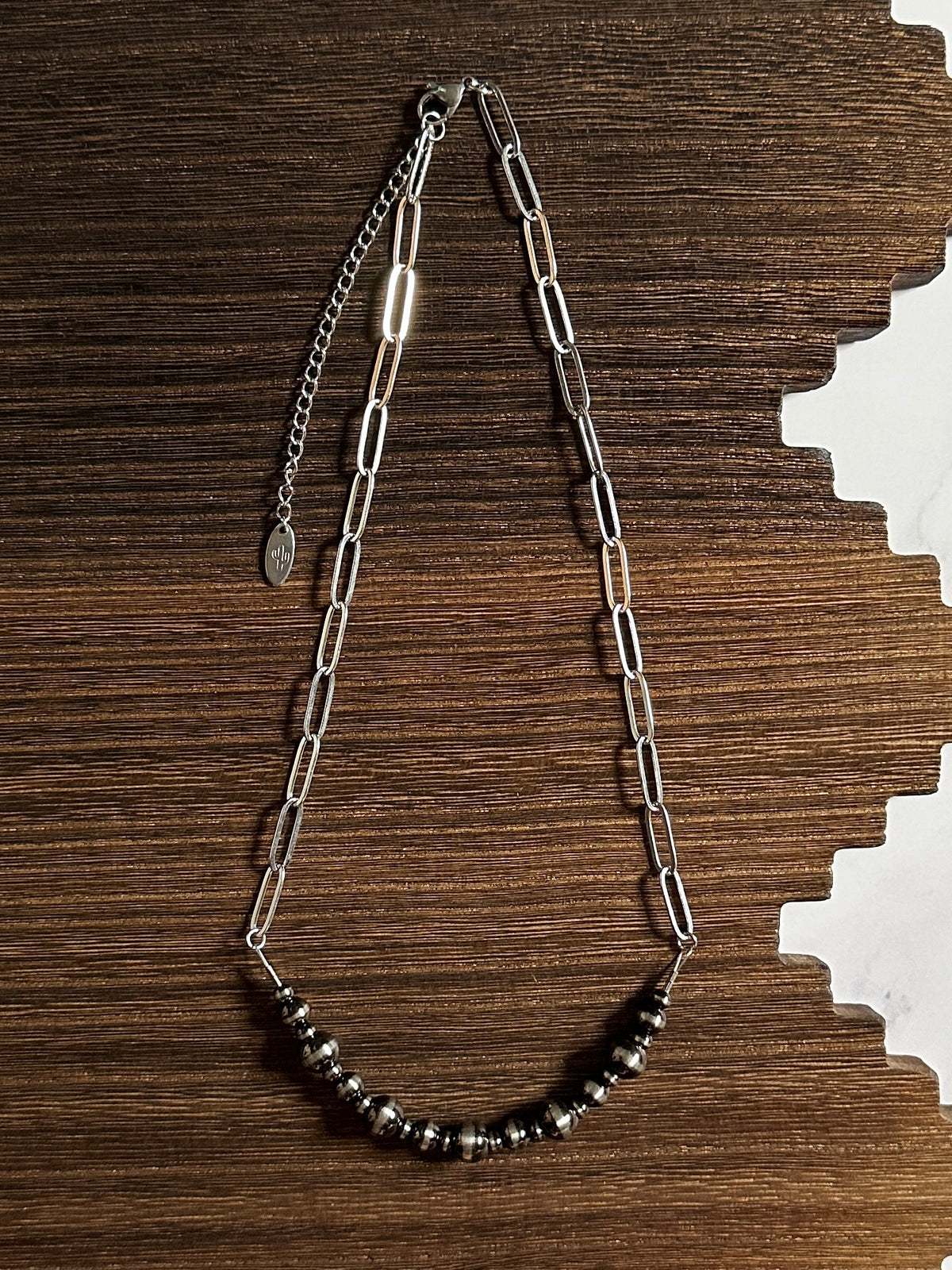 8mm, 6mm & 4mm Alternating Brushed Steel Western Pearl Bar Necklace 18 inch Red Saguaro Jewelry by Cimarron Red Saguaro Trading Post