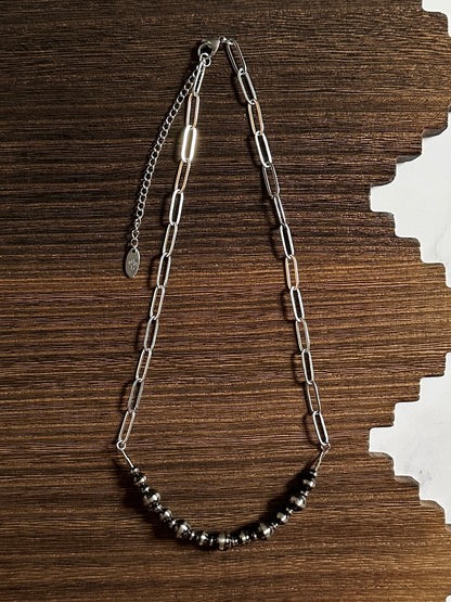 8mm, 6mm & 4mm Alternating Brushed Steel Western Pearl Bar Necklace 18 inch Red Saguaro Jewelry by Cimarron Red Saguaro Trading Post