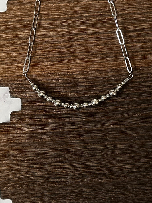 8mm, 6mm & 4mm Alternating Stainless Steel Western Pearl Bar Necklace 18 inch Red Saguaro Jewelry by Cimarron Red Saguaro Trading Post