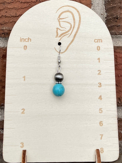 8mm Navajo Style Pearl with Turquoise Necklace and Earring Set