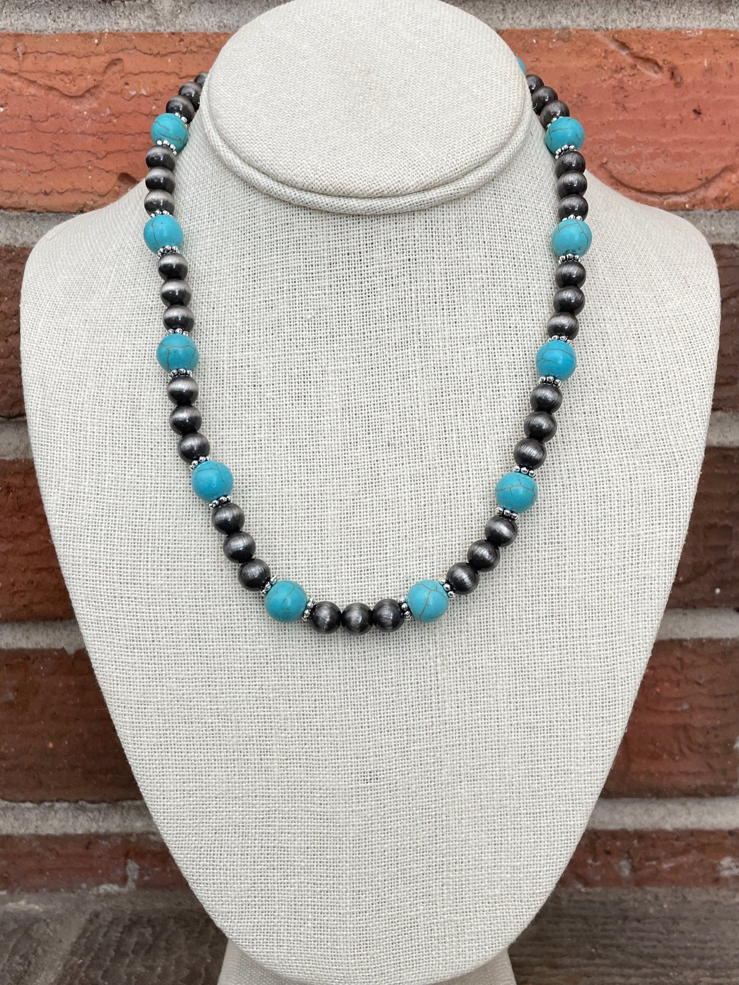 8mm Navajo Style Pearl with Turquoise Necklace and Earring Set