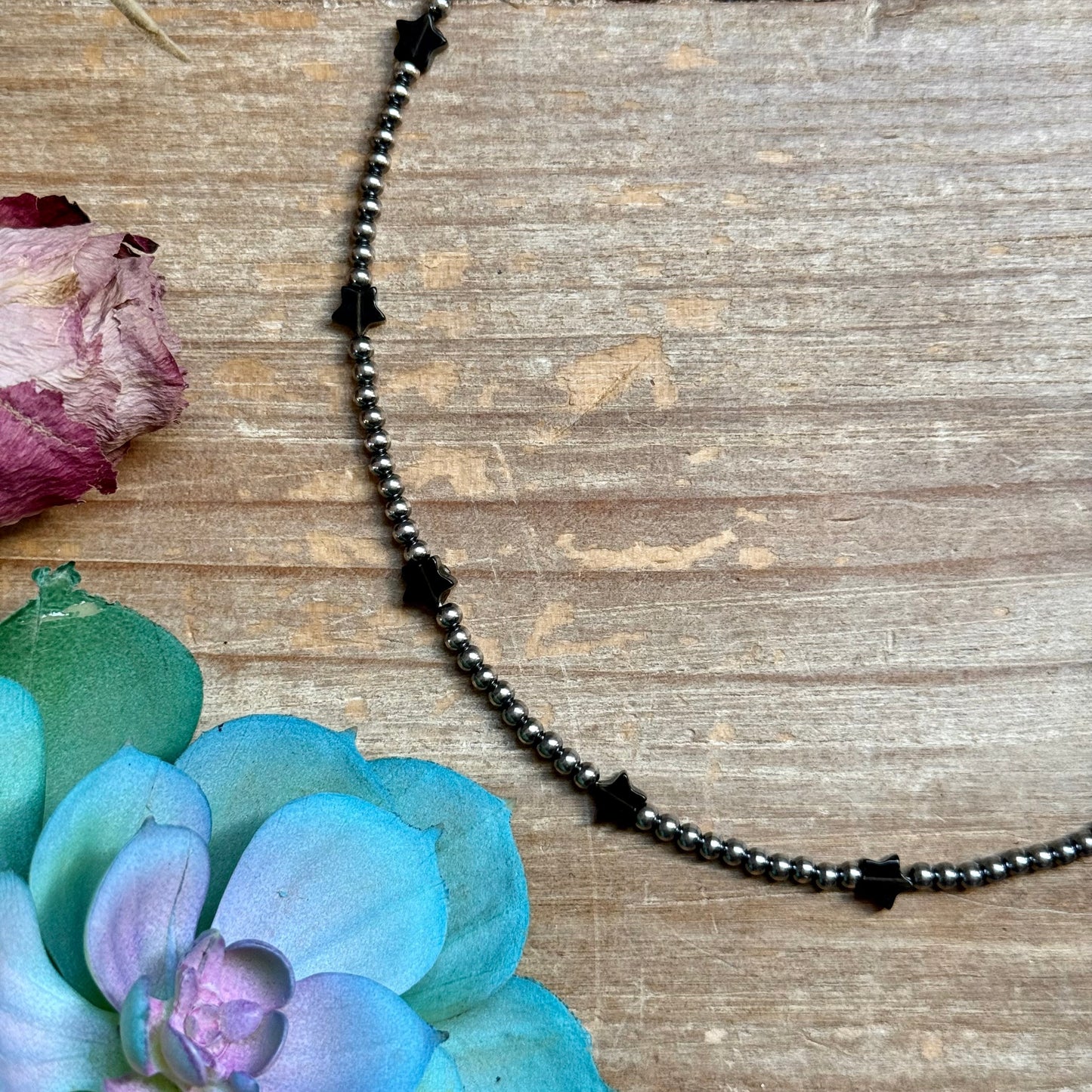 15” Black Onyx Star Necklace – Sterling Silver Pearls