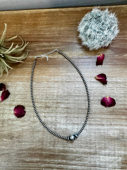 3mm Sterling Silver Pearl Choker Necklace with 10mm Center